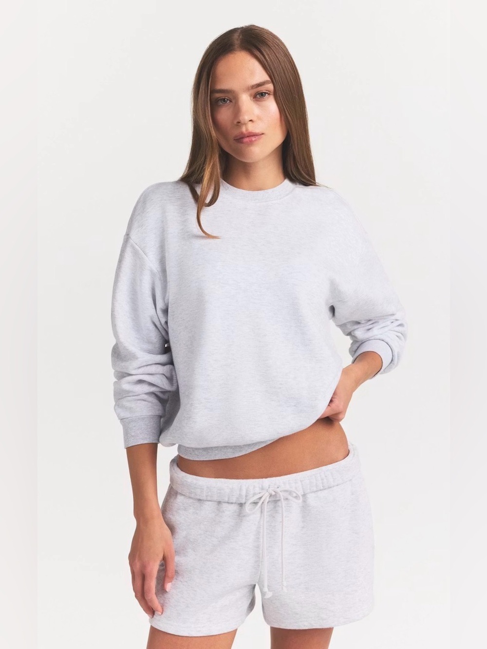 SKIMS COTTON FLEECE CLASSIC CREW SWEATSHIRT-STYLE: TP-PLO-4474 LIGHT HEATHER XL
